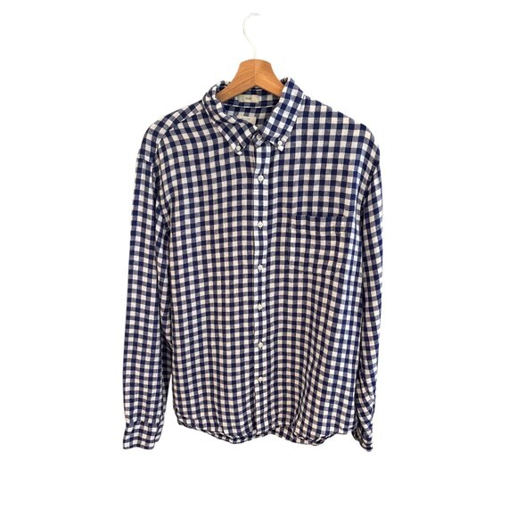 J.Crew Mens Slim Irish Linen Blue Gingham Button-Down Shirt Size L - Picture 1 of 9